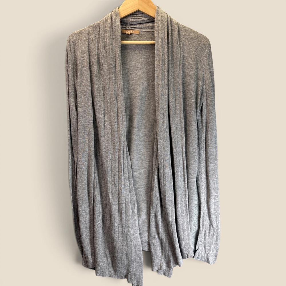 Cardigan Kier + J Size M Gray‎ Cotton Viscose Cashmere Blend Draped Open Front